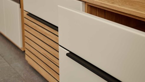 Wohnwand Interliving aus Holz in Beige Interliving Wohnzimmer Serie 2032 - Wohnwand Sandbeige & Risseiche - Länge ca. 315 cm