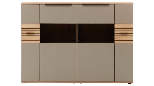 Highboard Interliving aus Holz in Grau Interliving Wohnzimmer Serie 2032 - Highboard B18071 Grau & Risseiche - vier Türen, Breite ca. 180 cm