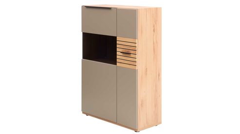 Highboard Interliving aus Holz in Grau Interliving Wohnzimmer Serie 2032 - Highboard B18071 Grau & Risseiche - vier Türen, Breite ca. 180 cm
