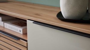 Lowboard Interliving aus Holz in Beige Interliving Wohnzimmer Serie 2032 - Lowboard LT21062 Sandbeige & Balkenbuche - dreiteilig, Länge ca. 210 cm