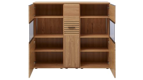 Highboard Interliving aus Holz in Holzfarben Interliving Wohnzimmer Serie 2032 - Highboard B15073 mit Apothekerauszug Risseiche - zwei Türen, drei Schubladen, Breite ca. 150 cm