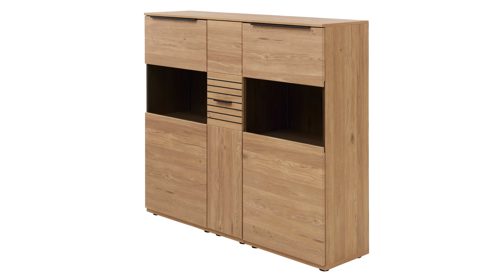 Highboard Interliving aus Holz in Holzfarben Interliving Wohnzimmer Serie 2032 - Highboard B15073 mit Apothekerauszug Risseiche - zwei Türen, drei Schubladen, Breite ca. 150 cm
