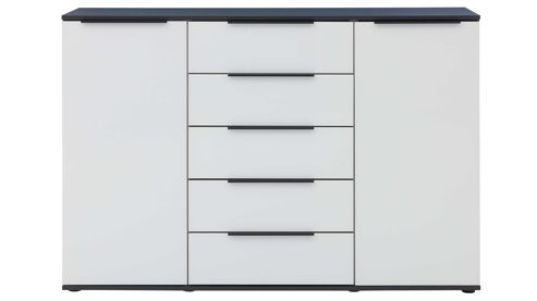 Kombikommode Interliving aus Holz in Hellgrau Interliving Schlafzimmer Serie 1210 – Kommode Seidengrau & Basalt - zwei Türen, fünf Schubladen, Breite ca. 151 cm