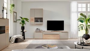 Wohnwand Interliving aus Holz in Grau Interliving Wohnzimmer Serie 2032 - Wohnwand EB27001 Grau & Risseiche- Länge ca. 270 cm