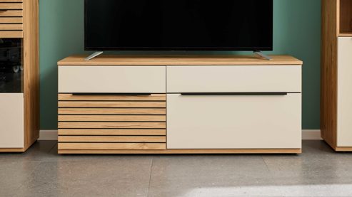 Wohnwand Interliving aus Holz in Beige Interliving Wohnzimmer Serie 2032 - Wohnwand Sandbeige & Risseiche - Länge ca. 315 cm