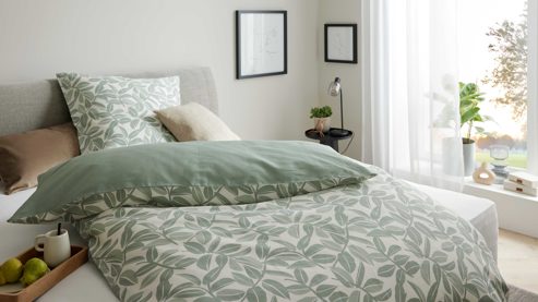 Bettwäsche-Set Interliving aus Stoff in Hellgrün Interliving Bettwäsche Serie 9131 floral salbeigrüner & salbeigrüner Baumwollsatin - ca. 135 x 200 cm