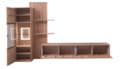 Wohnwand PARTNERRING COLLECTION aus Holz in Holzfarben Wohnwand Freeport Balkeneiche & Schwarz - dreiteilig, Breite ca. 300 cm