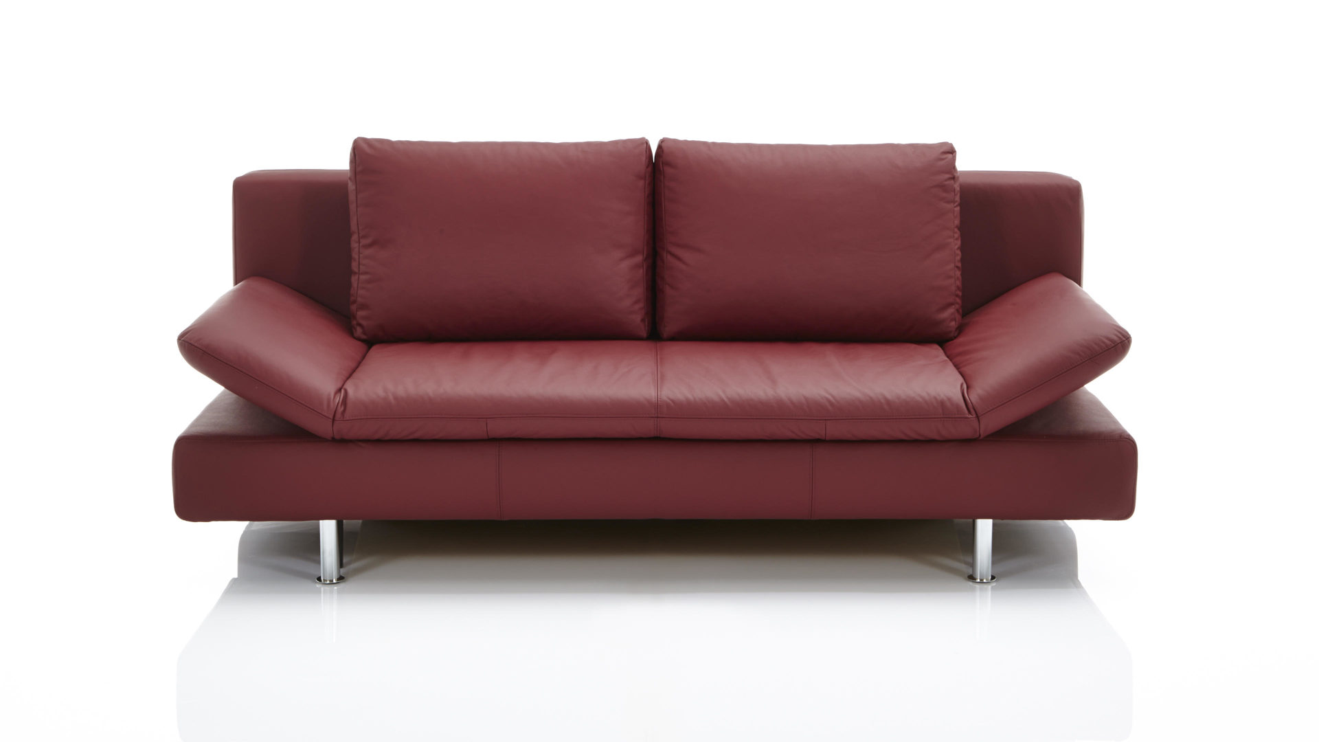 Schlafsofa comfortmaster besser sitzen, liegen, leben aus Leder in Dunkelrot Comfortmaster Schlafsofa Mia weinrotes Leder 10-1056 & verchromte Metallfüße