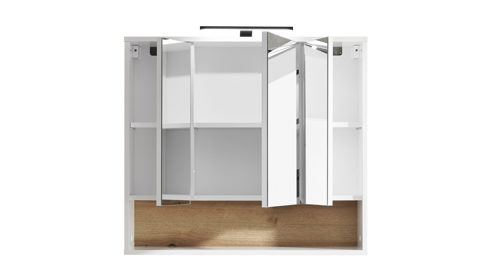 Spiegelschrank Bega bbk aus Holz in Weiß Spiegelschrank mit Beleuchtung Weiß & Evoke Eiche – ca. 80 x 72 cm