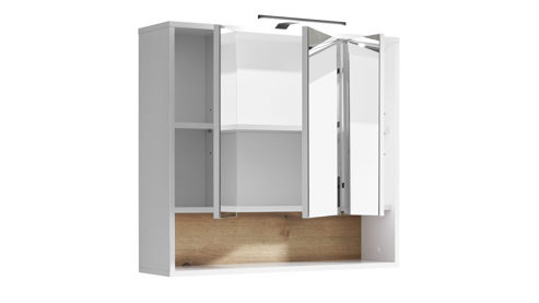 Spiegelschrank Bega bbk aus Holz in Weiß Spiegelschrank mit Beleuchtung Weiß & Evoke Eiche – ca. 80 x 72 cm