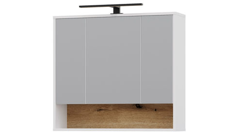 Spiegelschrank Bega bbk aus Holz in Weiß Spiegelschrank mit Beleuchtung Weiß & Evoke Eiche – ca. 80 x 72 cm