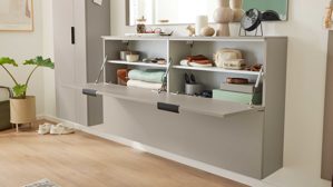 Garderoben-Set Interliving aus Holz in Hellgrau Interliving Garderobe Serie 6012 - Garderoben-Set 01 graubeiger Mattlack - fünfteilig