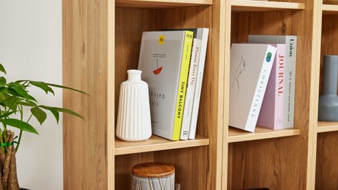 Regal Interliving aus Holz in Holzfarben Interliving Wohnzimmer Serie 2032 - Sideboard mit Regalkombination Sandbeige & Risseiche - Länge ca. 210 cm