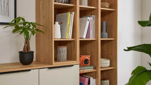 Regal Interliving aus Holz in Holzfarben Interliving Wohnzimmer Serie 2032 - Sideboard mit Regalkombination Sandbeige & Risseiche - Länge ca. 210 cm