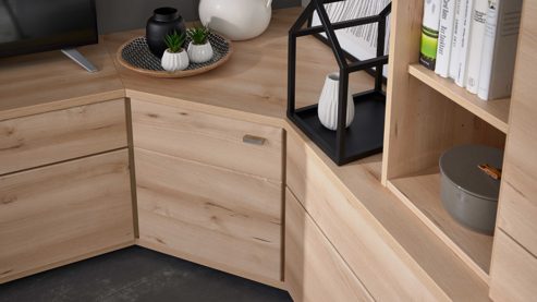 Wohnwand Interliving aus Holz in Holzfarben Hell Interliving Wohnzimmer Serie2110 - Eck-Wohnlösung EBE287-22701 Naturbuche - Stellfläche ca. 287 x 277 cm