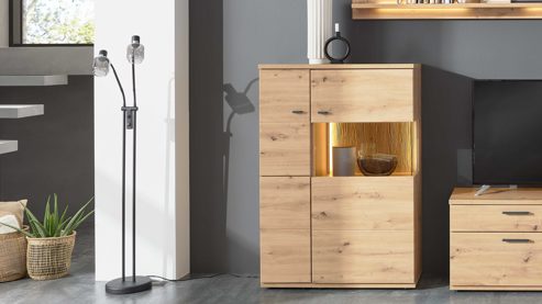 Highboard Interliving aus Holz in Holzfarben Interliving Wohnzimmer Serie 2110 - Highboard Alteiche - zweiteilig, Breite ca. 90 cm