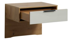 Möbelbeleuchtung Interliving aus Holz in Holzfarben Interliving Schlafzimmer Serie 1034 – Bettgestell mit Nachtkonsolen und Beleuchtung champagnerfarbenes Glas & Eiche Bianco - Liegefläche ca. 180 x 200 cm