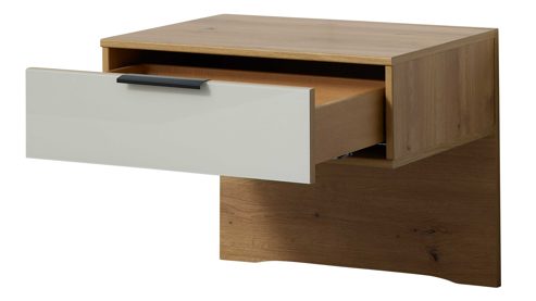 Möbelbeleuchtung Interliving aus Holz in Holzfarben Interliving Schlafzimmer Serie 1034 – Bettgestell mit Nachtkonsolen und Beleuchtung champagnerfarbenes Glas & Eiche Bianco - Liegefläche ca. 180 x 200 cm