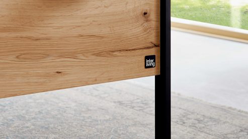 Möbelbeleuchtung Interliving aus Holz in Holzfarben Interliving Schlafzimmer Serie 1034 – Bettgestell mit Nachtkonsolen und Beleuchtung champagnerfarbenes Glas & Eiche Bianco - Liegefläche ca. 180 x 200 cm