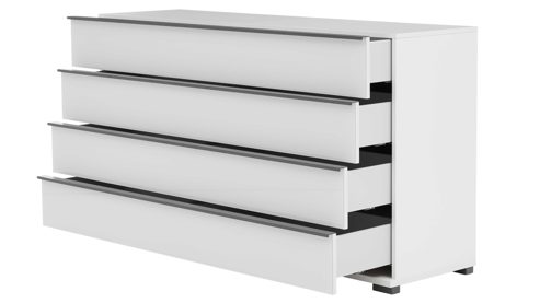 Möbelbeleuchtung Interliving aus Holz in Weiß Interliving Schlafzimmer Serie 1033 – Komplettzimmer mit Beleuchtung weißes Glas & Holz