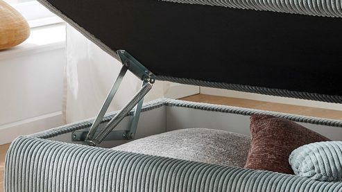 Funktionshocker Megapol aus Stoff in Hellblau Polsterprogramm VS-MP1028 - XXL-Funktions-Hocker aquafarbener Cordbezug & Holzfüße - ca. 135 x 63 cm