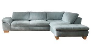 Ecksofa Megapol aus Stoff in Hellblau Polsterprogramm VS-MP1028 - Ecksofa aquafarbener Cord & Holzfüße - Stellfläche ca. 306 x 197 cm