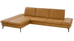 Ecksofa modulmaster aus Leder in Gelb Modulmaster MM-PN1183 - Ecksofa mit Armlehnunktion kurkumafarbenes Leder Vivre & schwarze Metallfüße W010-M01 - Stellfläche ca. 199 x 317 cm