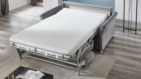 Schlafsofa comfortmaster besser sitzen, liegen, leben aus Stoff in Grau Comfortmaster Schlafsofa Molto mit Faltbett-Funktion grauer Webstoff 2-6989& Chromfüße - Breite ca. 156 cm