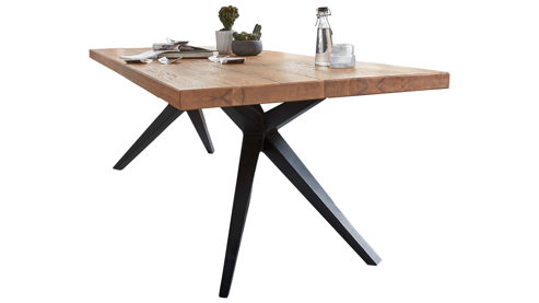 Esstisch WOODS & TRENDS aus Holz in Holzfarben WOODS & TRENDS Vintage-Dining - Holztisch als Esstisch antik geölte Balkeneiche & Roheisen – ca. 180 x 100 cm