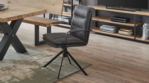 Vierfußstuhl WOODS & TRENDS aus Stoff in Anthrazit WOODS & TRENDS Vintage-Dining - Armlehnstuhl 2442 mit Drehfunktion anthrazitfarbene Mikrofaser Island & schwarzes Eisen