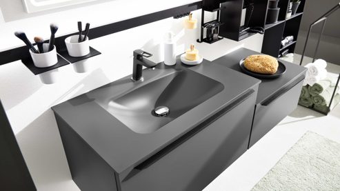 Badmöbel-Set Interliving aus Holz in Grau Interliving Bad Serie 7317 - Basis-Set mit Waschtisch Schiefergrau - Breite ca. 140 cm