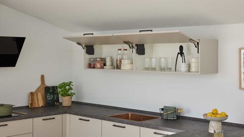 Einbauküche culineo® aus Holz in Beige Culineo® Einbauküche C615 mit Einbaugeräten Sand - Stellfläche ca. 370 x 395 cm