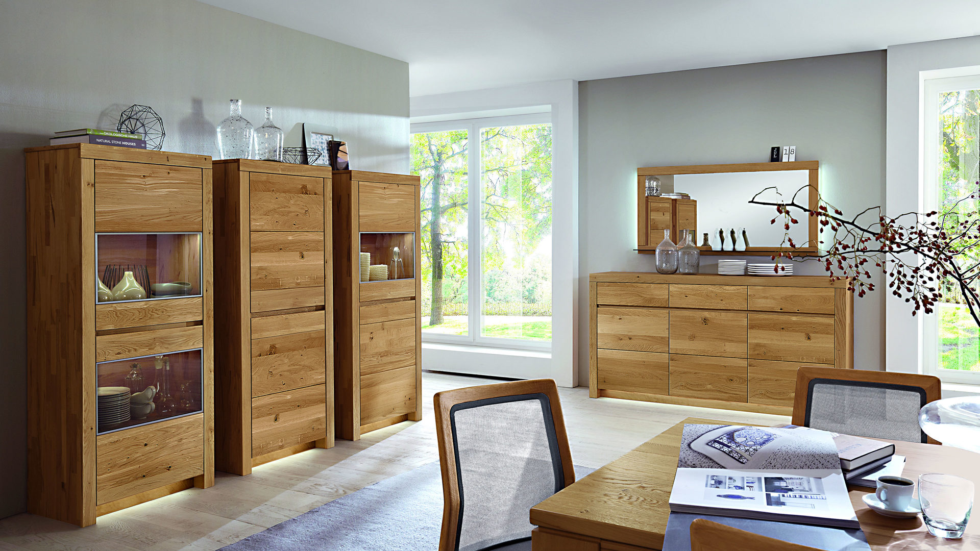 Highboard Wöstmann markenmöbel aus Holz in Holzfarben WÖSTMANN Wohnprogramm Soleo 3000 - Highboard mit zwei Holztüren - Wohnzimmerschrank Wildeiche - zwei Türen, Breite ca. 72 cm