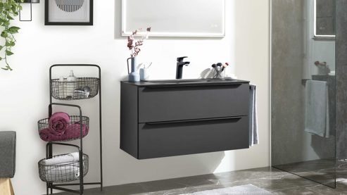 Badmöbel-Set Interliving aus Holz in Schwarz Interliving Bad Serie 7945 - Badkombination Basis graphitschwarzes Lacklaminat & schwarzes Duratek®