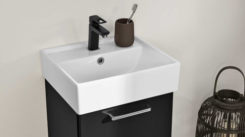 Badmöbel-Set Interliving aus Holz in Schwarz Interliving Bad Serie 7961 - Badmöbel-Set graphitschwarzes Lacklaminat