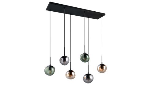 Pendelleuchte Interliving aus Glas in Mehrfarbig Interliving Leuchten Serie 9350 - Hängelampe Glas in Amber, Grün & Rauch - sechs Lampenschirme