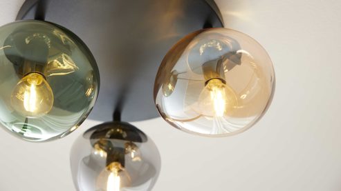 Deckenleuchte Interliving aus Glas in Mehrfarbig Interliving Leuchten Serie 9350 - Deckenlampe Glas in Amber, Grün & Rauch - Durchmesser ca. 39 cm