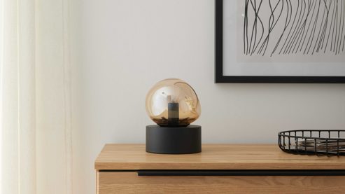 Tischleuchte Interliving aus Glas in Hellbraun Interliving Leuchten Serie 9350 - Tischlampe amberfarbenes Glas - Höhe ca. 19 cm