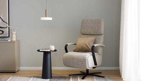 Pendelleuchte Interliving aus Metall in Hellgrau Interliving Leuchten Serie 9351 - Hängelampe warmgraues & kaffeefarbenes Metall - ein Lampenschirm