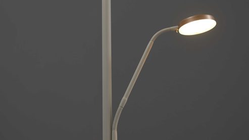 Stehleuchte Interliving aus Metall in Hellgrau Interliving Leuchten Serie 9352 - Stehlampe mit Leselicht warmgraues & kaffeefarbenes Metall - Höhe ca. 180 cm