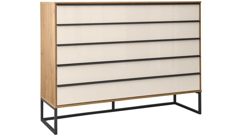 Schubladenkommode Interliving aus Holz in Weiß Interliving Kleiderschrank Serie 1205 – Schubladenkommode Weiß & Eiche Bianco – fünf Schubladen, Breite ca. 80 cm