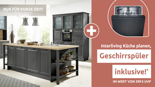 Einbauküche Interliving aus Holz in Dunkelgrau Interliving Küche Serie 3044 mit Miele Einbaugeräten Graphit & Kernbuche – zweizeilig