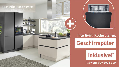 Einbauküche Interliving aus Holz in Grau Interliving Küche Serie 3060 mit Constructa Einbaugeräten Sahara & Quarzgrau - Stellfläche ca. 275 x 309 cm