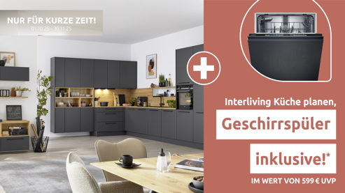 Einbauküche Interliving aus Holz in Dunkelgrau Interliving Küche Serie 3070 mit SIEMENS-Einbaugeräten Graphit & Eiche Ventura - zweizeilig