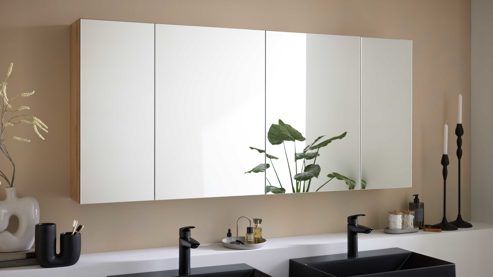 Badmöbel-Set Interliving aus Holz in Schwarz Interliving Bad Serie 7198 – Badmöbel-Set mit Extras Eiche Sierra & Marmor Venato Nero