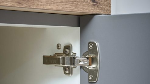 Einbauküche culineo® aus Holz in Dunkelgrau Culineo® Einbauküche C357 mit gorenje Einbaugeräten Schiefergrau & Schwarzglas - zweizeilig