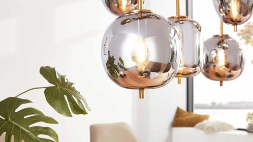 Pendelleuchte Interliving aus Glas in Grau Interliving Leuchten Serie 9334 - Hängeleuchte Rauchglas & schwarzes Metall – Länge ca. 102 cm